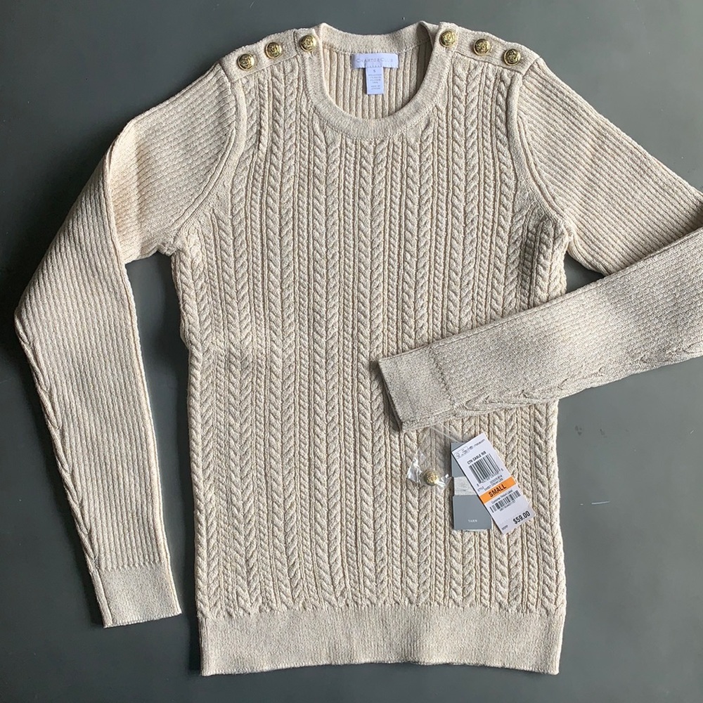 NWT Charter Club Cream/Tan Sweater w/gold threads